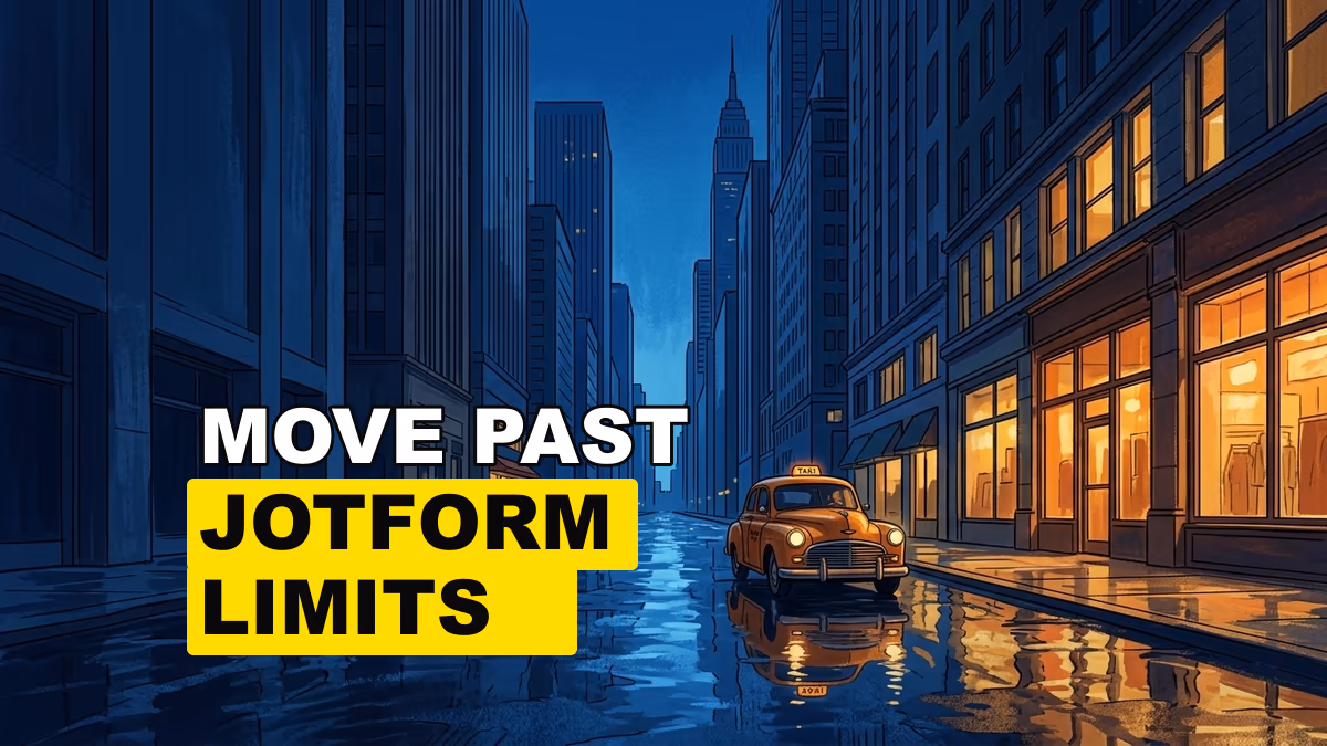 A blue-hour financial avenue with glowing storefronts, wet reflections, a small taxi, and tall towers.